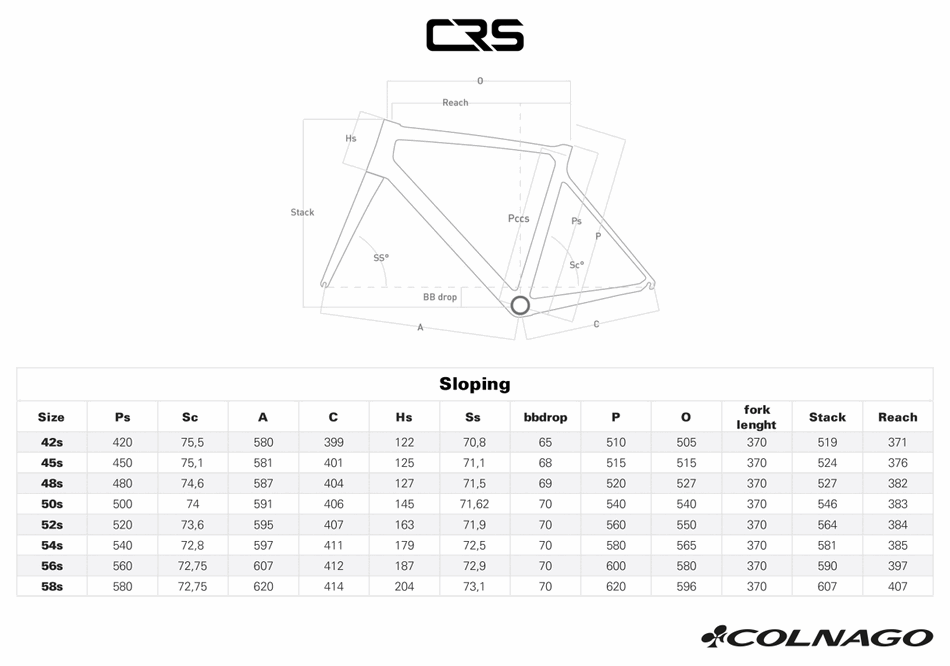 Colnago crs 2024 size chart